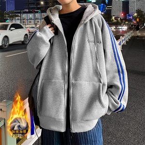 新款冬季加绒加厚卫衣男宽松ins港风休闲开衫外套男WY668P58图片