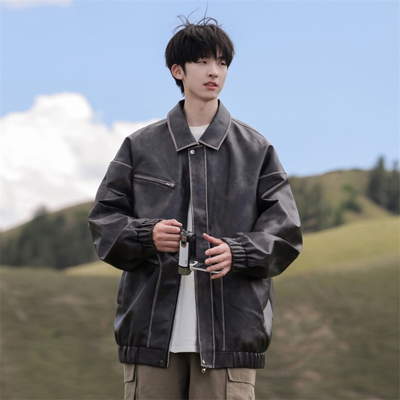 外景机动皮夹克品质皮衣A406JK8663P115,男装夹克,星座309（原A406）