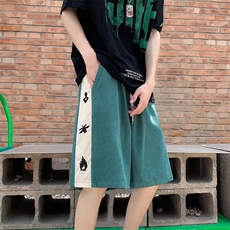 ins潮牌oversize五分中裤日系拼接条纹刺绣休闲短裤男K3407-P28，男装休闲裤，星座512-2