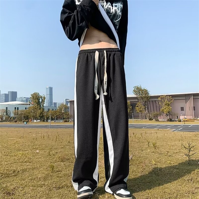秋季ulzzang裤子男宽松直筒华夫格休闲裤iG07P30,男装休闲裤,星座1116-2