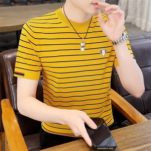 7943-P50 夏季休闲时尚短袖毛衣男打底衫欧货T恤潮牌针织衫图片