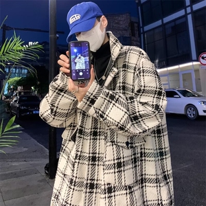 HSXF011小香风衬衫男士港风复古外套美式帅气休闲痞帅夹克格子图片