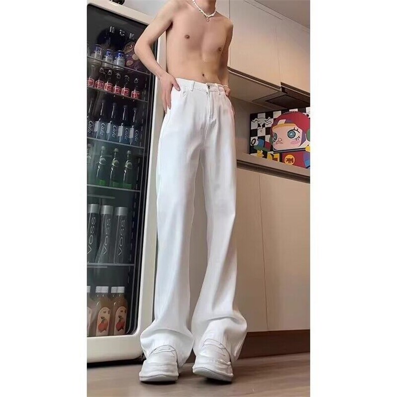 弹力柳叶弯刀牛仔裤男夏季潮牌美式高街窄版修身显瘦微喇直筒裤子,男装牛仔裤,电商A247C
