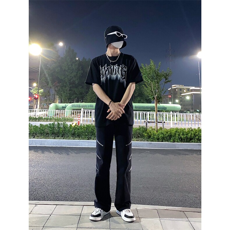 B221美式ins高街暗黑小众个性拉链直筒牛仔裤LK23054-P70控98,男装牛仔裤,电商B221