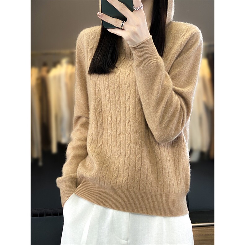 连帽针织羊毛衫新款女装秋冬内搭加厚打底毛衣，女装羊毛衫，绒汀羊绒