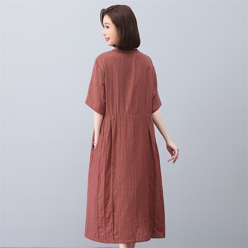 棉麻连衣裙夏季2025新款妈妈遮肚显瘦宽松a字裙亚麻裙子女中长款,女装连衣裙,叶笙衣