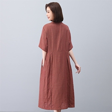 棉麻连衣裙夏季2025新款妈妈遮肚显瘦宽松a字裙亚麻裙子女中长款，女装连衣裙，叶笙衣