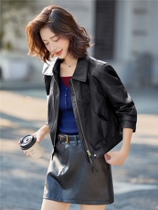 时髦短款翻领皮衣外套女2025秋季新款小个子气质百搭机车夹克上衣，女装皮衣，沁沁公主
