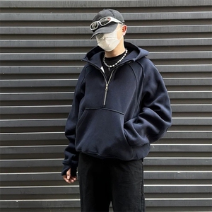 抖音得物二开 美式重磅宽松结构拉链设计防风高领连帽卫衣外套W76图片