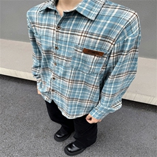 24年美式复古格纹情侣衬衫宽松休闲高级感长袖外套男女-Q317-p50，男装衬衫，星座601-2