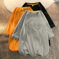 新款港风平铺摆拍短袖T恤凹凸印棋盘格纯手感宽松TC3108-P28，男装T恤，星座717