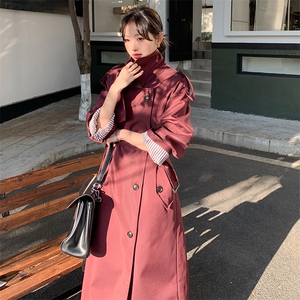 高级小众韩系英伦风红色风衣外套女春秋季超火好看宽松中长款大衣图片