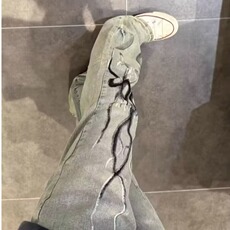 潮牌时尚炸街裤子男款美式高街火焰黄泥直筒牛仔裤夏季薄款微喇裤，男装牛仔裤，星座516A