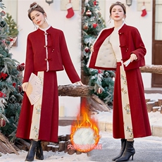 《现货》2025年冬季中式90羽绒服两件套装淑女保暖套装提花纯色女，女装套装/套裙，小九月