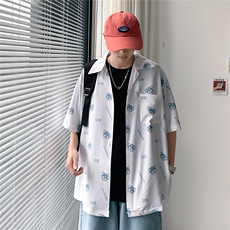 1港风休闲情侣大码短袖衬衫男潮帅气半袖衬衣男寸衫DCS764P40控58，男装衬衫，星座226-2