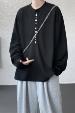 8XL-M慵懒肌理感华夫格廓形云母贝纽扣长袖T恤打底长袖CX3006P48，男装T恤，电商D206-1