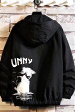 2021秋季新白砖墙日系大码男猫咪印花连帽夹克外套J6002-P65，男装夹克，电商A001