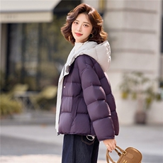 90白鸭绒羽绒服女2025年冬季新款时尚撞色连帽宽松羽绒服外套，女装羽绒服，沁沁公主