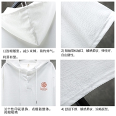 LD54237-P45连帽短袖t恤男大码胖子带帽五分袖中袖展架，男装T恤，电商A040A