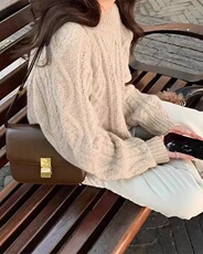 慵懒风复古加厚套头毛衣女秋冬新款宽松圆领麻花外穿针织衫，女装针织衫/毛衣，半城羊绒