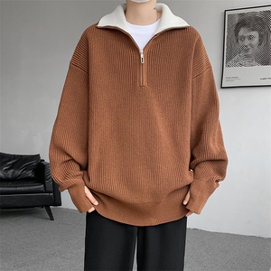 8XL-M立领半拉链毛衣男大码慵懒风宽松日系针织衫外套MY19002P78图片