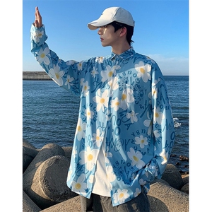 水墨复古满印花长袖衬衫男女港味宽松百搭碎花衬衣 C2040图片