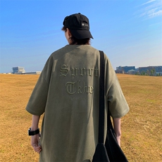 240克麂皮绒短袖T恤大码宽松重磅刺绣男T109-T2311-P32，男装T恤，星座109