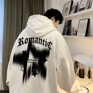 潮牌欧美街头卫衣男款春秋2025新款情侣宽松重磅oversize连帽外套图片
