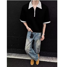 网图假两件短袖t恤男款2026夏季新款潮牌美式拼接衬衫领YY815-P32，男装T恤，电商C216