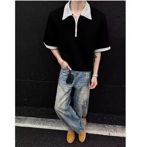 网图假两件短袖t恤男款2026夏季新款潮牌美式拼接衬衫领YY815-P32，男装T恤，电商C216