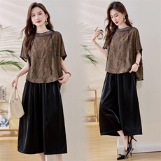 贵夫人气质妈妈套装女2025夏季新款宽松洋气提花上衣阔腿裤两件套，女装套装/套裙，魅衣本色