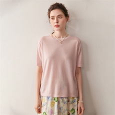 精纺扬子纱100%纯羊毛衫短袖薄毛衫女2025秋冬新款百搭针织打底衫，女装针织衫/毛衣，朵沐纯羊绒