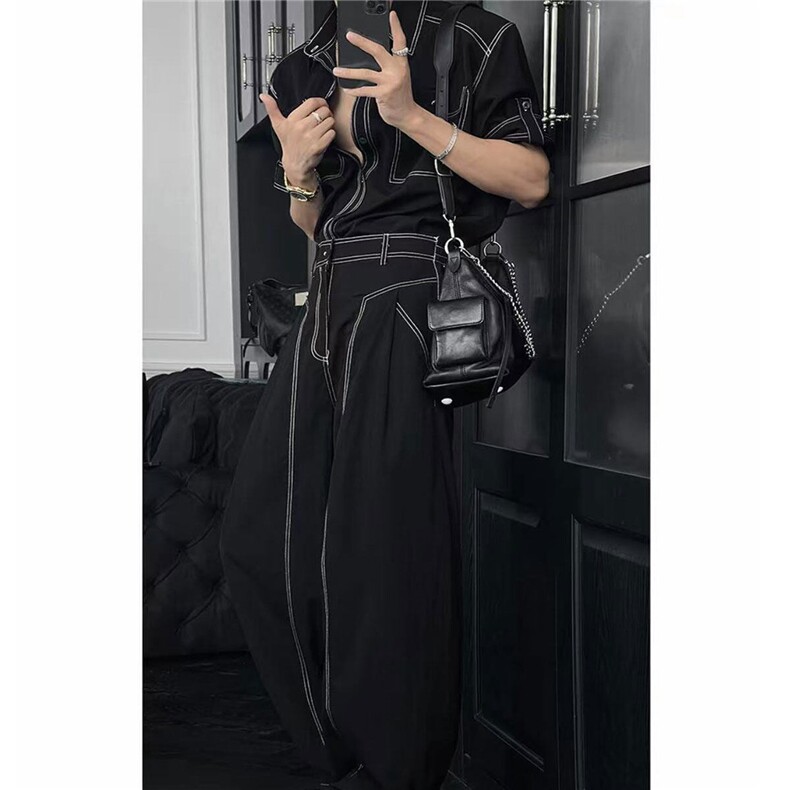 现货网图！图片只做展示龙叨叨复古工装明线设计套装男78055P105，男装休闲套装，星座226-2