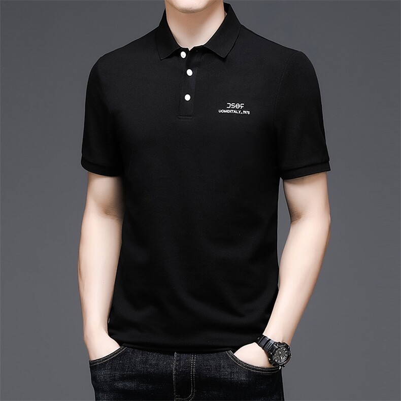 2023新款夏季男短袖POLO衫时尚翻领纯色T恤中年爸爸装半袖上衣P65，男装Polo衫，星座1105-3
