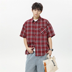 夏季韩版潮流复古格子短袖衬衫翻领帅气衬衣DSA157B-CS4233-P38，男装T恤，电商A157B