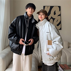 港风2025冬装宽松加厚pu皮棉衣外套潮男女大码冬季棉服S277-P128，男装皮衣，电商A233-1