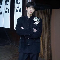 新中式男装白色垫肩西装男小众设计感高级西服风订婚男装外套，男装西服套装，星座601-1