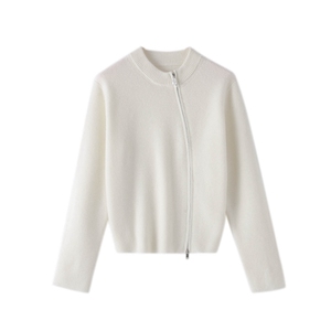 拉链领纯色35%羊绒衫女短款2024年秋冬新款潮宽松长袖针织开衫图片