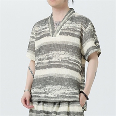 2025春季新款风男装衬衣新中式金属盘扣水墨条纹衬衫C96-P60，男装衬衫，电商B277(原6028)