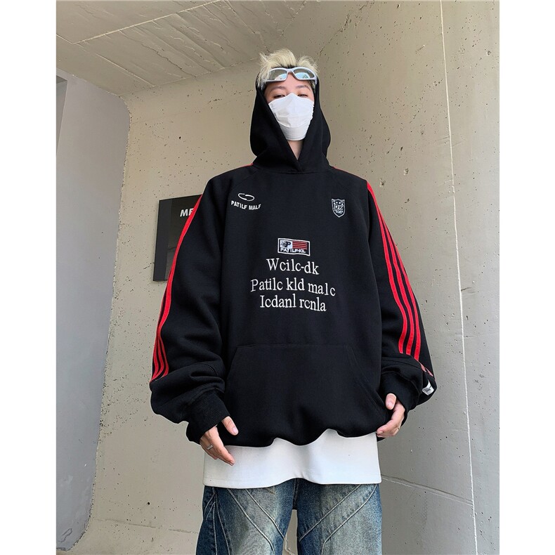 徽章织带连帽卫衣男女秋冬潮牌刺绣宽松运动情侣帽衫外套WY801,女装短外套,星座516A