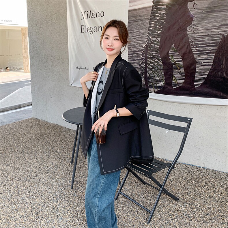 条纹拼接黑色西装外套女春秋2025新款高级感通勤气质休闲西服爆款,女装西装,浙宝285（原212）