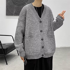 重磅慵懒风宽松开衫毛衣男日系开衫复古V领纯色针织外套M270/P52，男装针织衫/毛衣，星座506