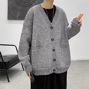 重磅慵懒风宽松开衫毛衣男日系开衫复古V领纯色针织外套M270/P52图片