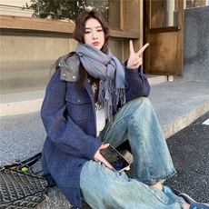 新款连帽中长款羊毛大衣2C327-9923p255控368，女装毛呢外套，2C327