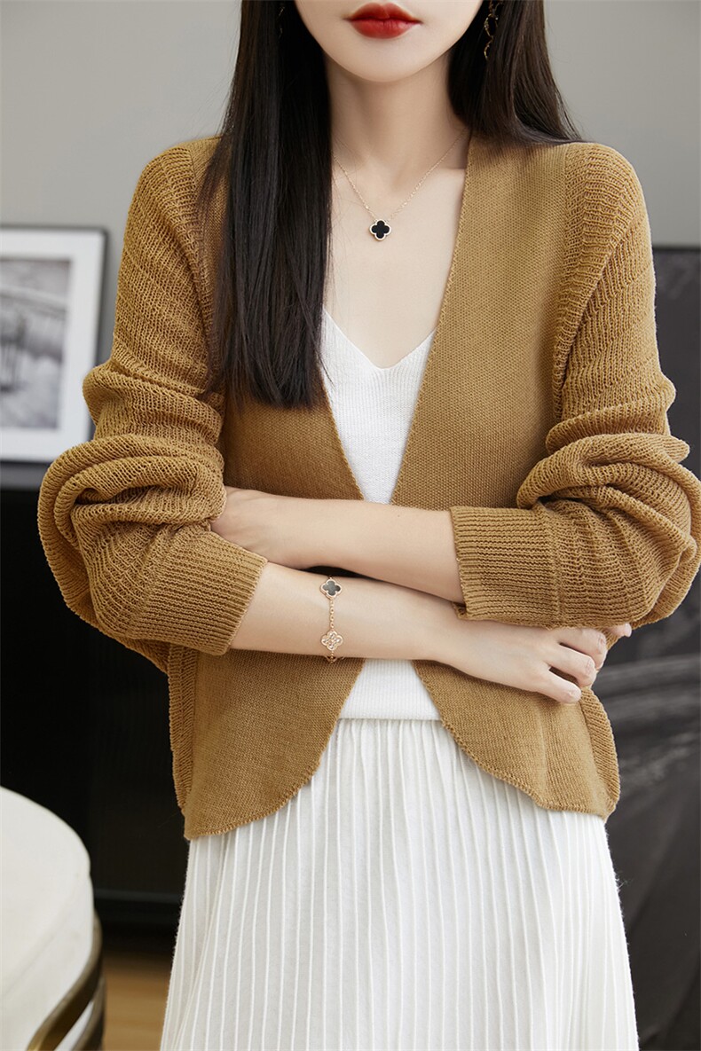 天丝亚麻时尚披肩针织外套女薄款蝙蝠袖针织开衫夏季空调衫防晒衫,针织衫/毛衣,朝思羊绒