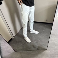 浅灰色字母印花牛仔阔腿裤男春款高腰炸街直筒休闲小脚裤，男装休闲裤，星座506A