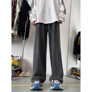 01宽松直筒糯米裤坠感灰色阔腿裤针织运动长裤XZ211-1-K2355-P60图片