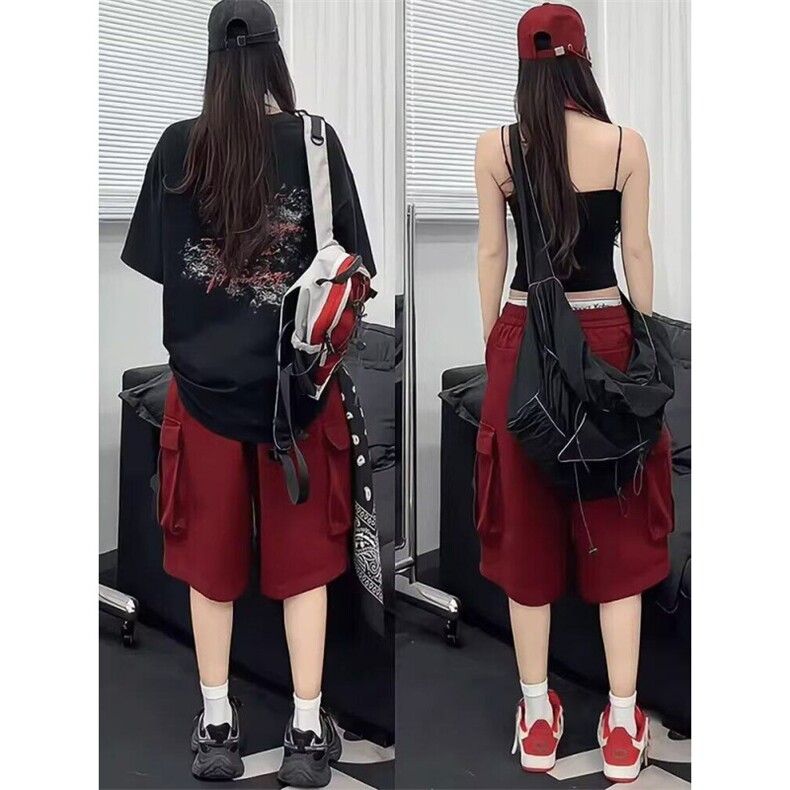 美式工装短裤男款夏季设计感编织抽绳五分裤潮牌宽松休闲运动中裤,男装牛仔裤,星座506A