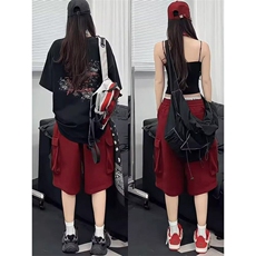 美式工装短裤男款夏季设计感编织抽绳五分裤潮牌宽松休闲运动中裤，男装牛仔裤，星座506A