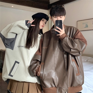 港风肩膀民族风大码M-5XL夹克男情侣皮衣男女外套男JK8756P110控图片